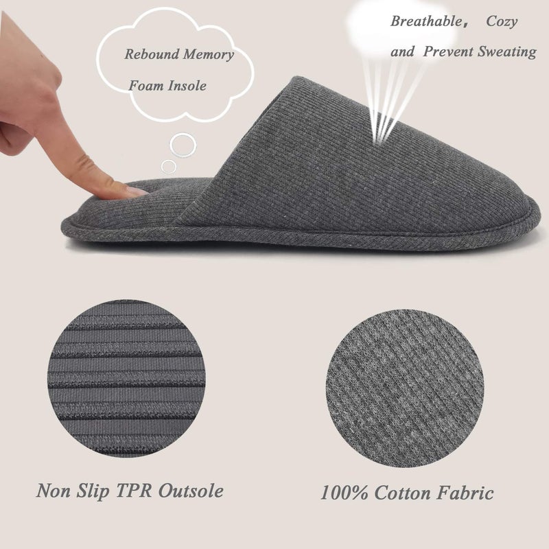 ofoot Mens Indoor Memory Foam Cotton Scuff Slippers Slip On Summer House Shoes Flats Breathable Lightweight Washable Non Skid Rubber Soles(Dark Grey,US 12-13) - Image 2